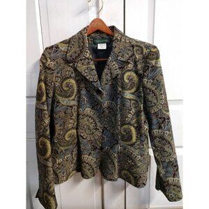 Harvé Benard Womens Paisley Print Cotton Blend Blazer Jacket Size 12 Multicolor